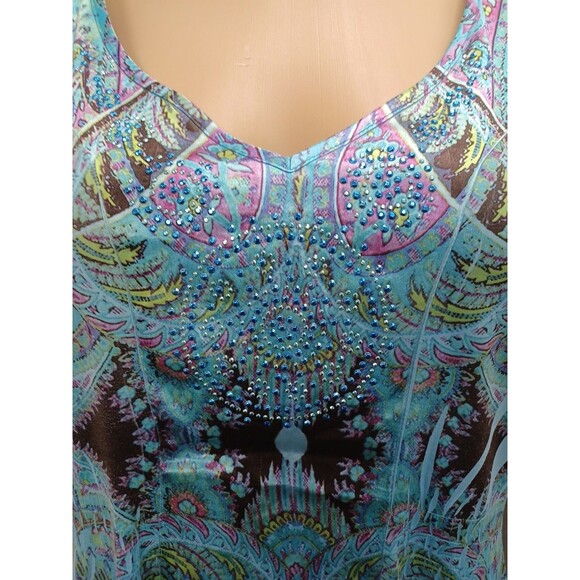 Unity World Wear Women's Bohemian Top M Boho Tribal V-Neck Embellished Blouse - Picture 2 of 10